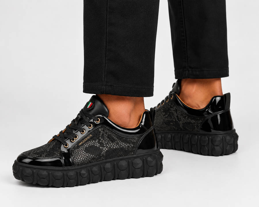 Mazerata Pigale37 faux patent/ snake black mens