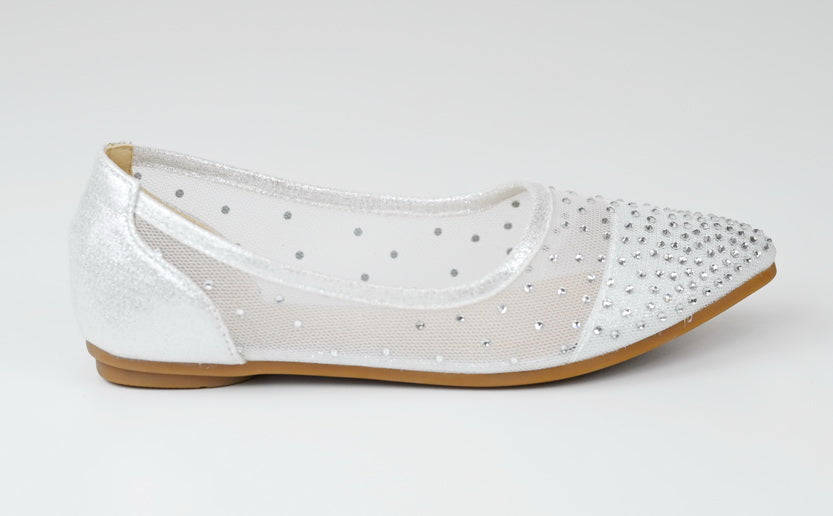 Ziska infant girls dress mesh diamond pointy pump silver