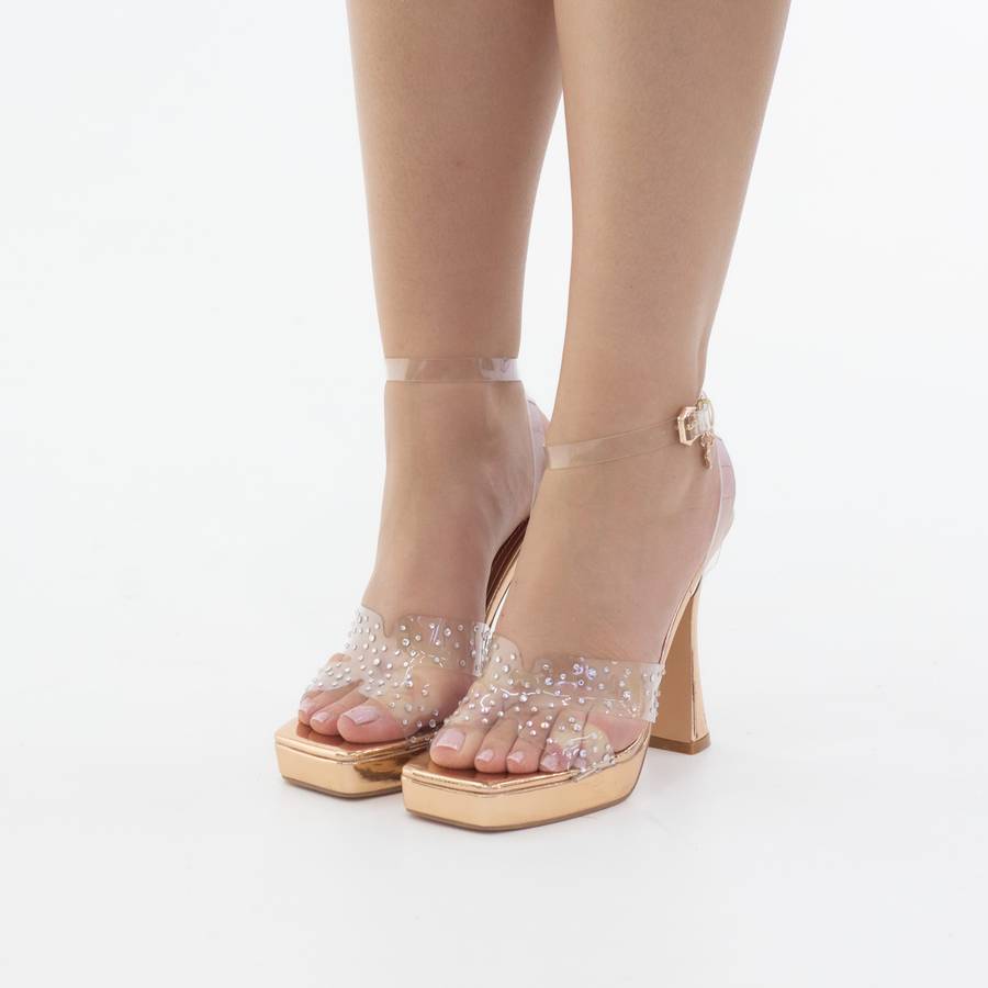 Kofi platform Funky vinyl band ankle strap sandal rose gold