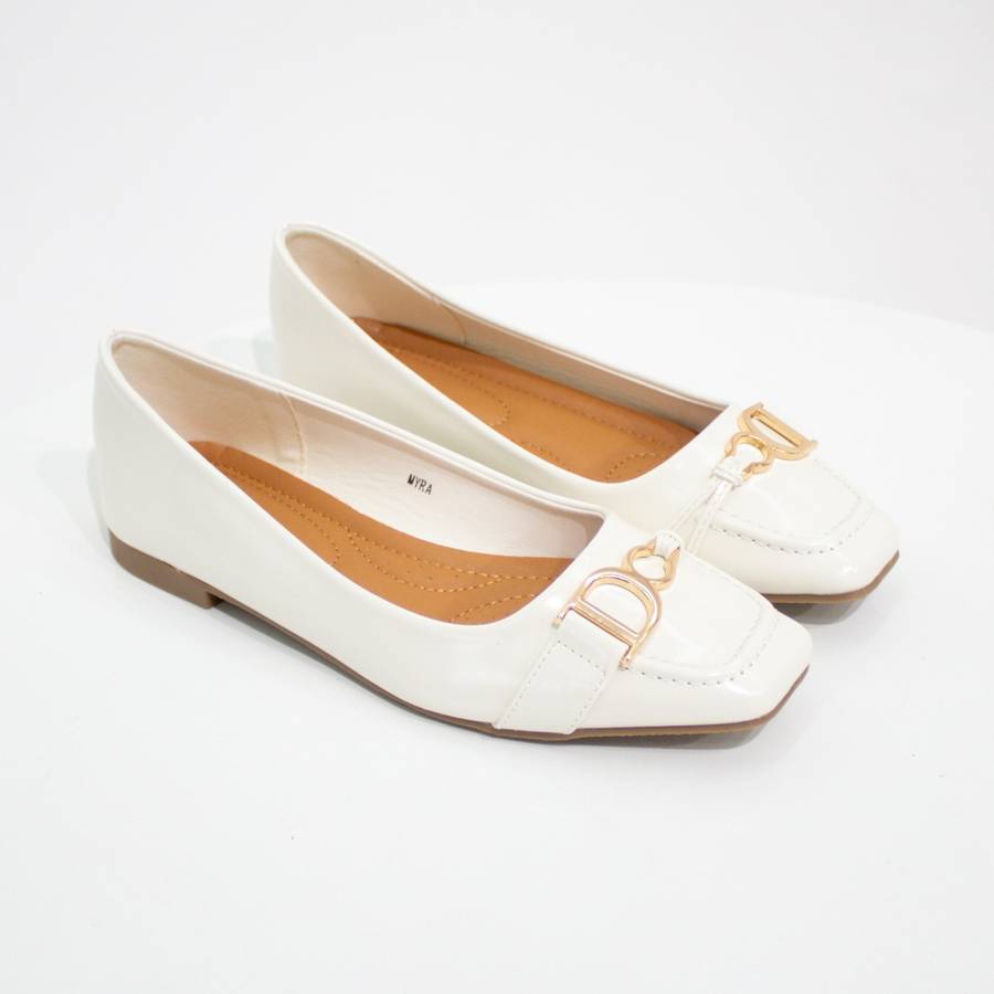 Myra gold DG trim faux leather pump shoe white
