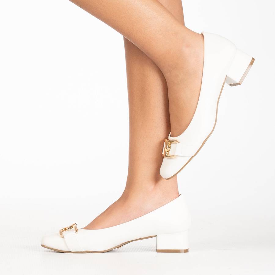 Romy women's elegant buckle detail square toe block heel