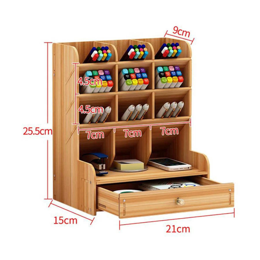 Wooden Desk Organizer 13 Compartment (OPENED BOX)
