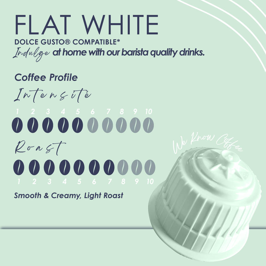 Caffluxe Flat White Coffee | 10 Capsules | Single Serve | Dolce Gusto Compatible