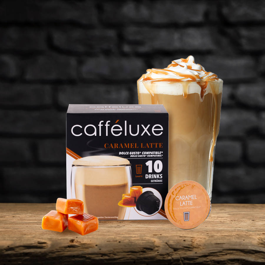 Caffluxe Caramel Latte l 10 Capsules l Single Serve l Dolce Gusto Compatible