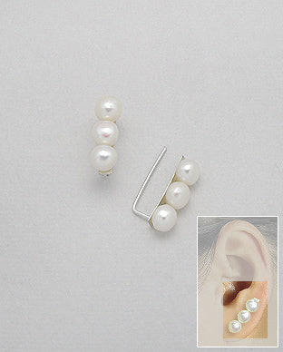 Solid 925 Sterling Silver earring set with real pearls
