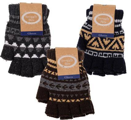 Snuggly Bits Mens Warm Winter Fingerless Gloves Assorted Designs and Colours
