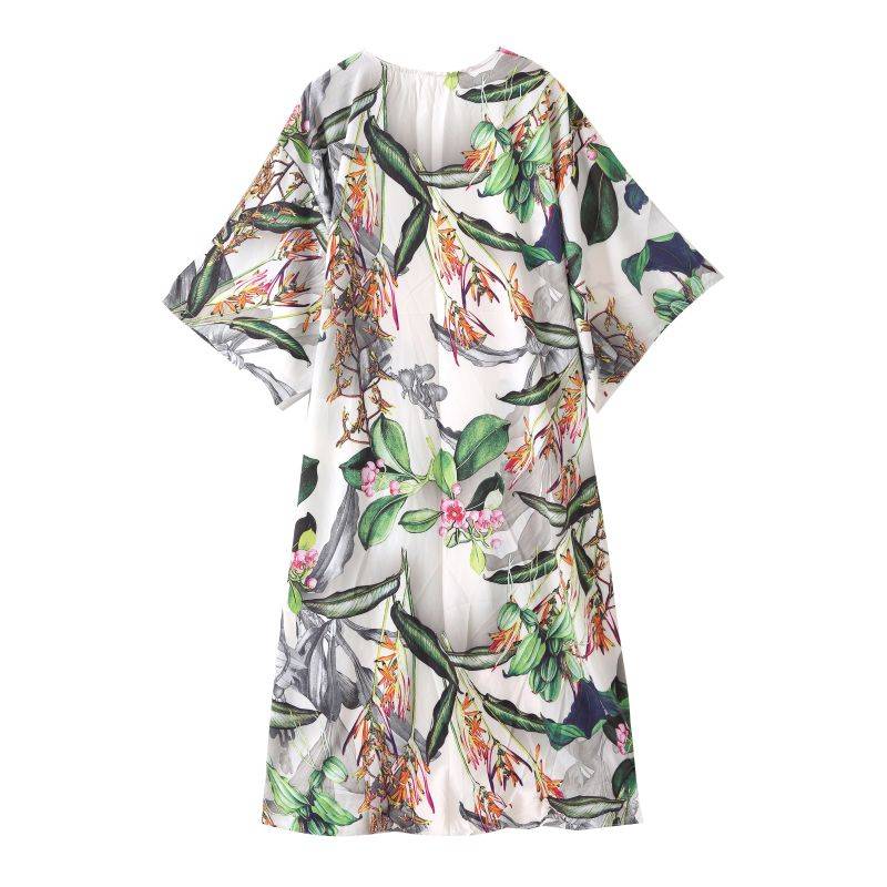 green and white botanical kimono