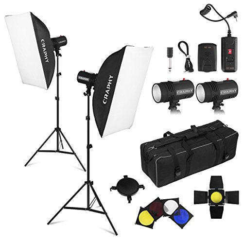 CRAPHY 440W Professional Studio Flash Photography Kit, Strobe Flash and Softbox Lighting Kit with...