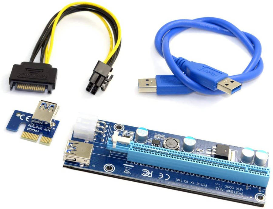 JSER PCI-E 1x to 16x Mining Machine Enhanced Extender Riser Adapter with USB 3.0 & 6Pin Power Cable