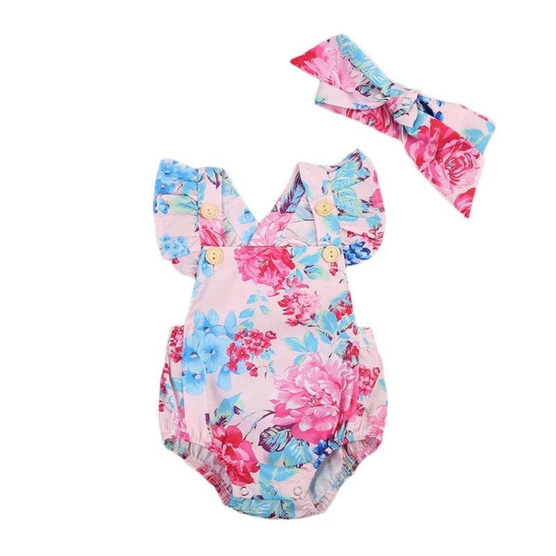 Baby Girls Baby Pink & Blue Floral Romper - 12-18 Months