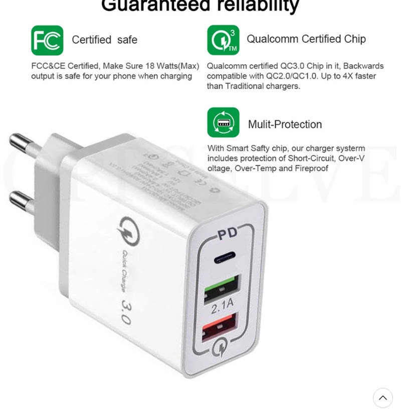 30W Multi PD Fast Charger Iphone 11 USB Charger for Samsung iPhone Huawei Tablet