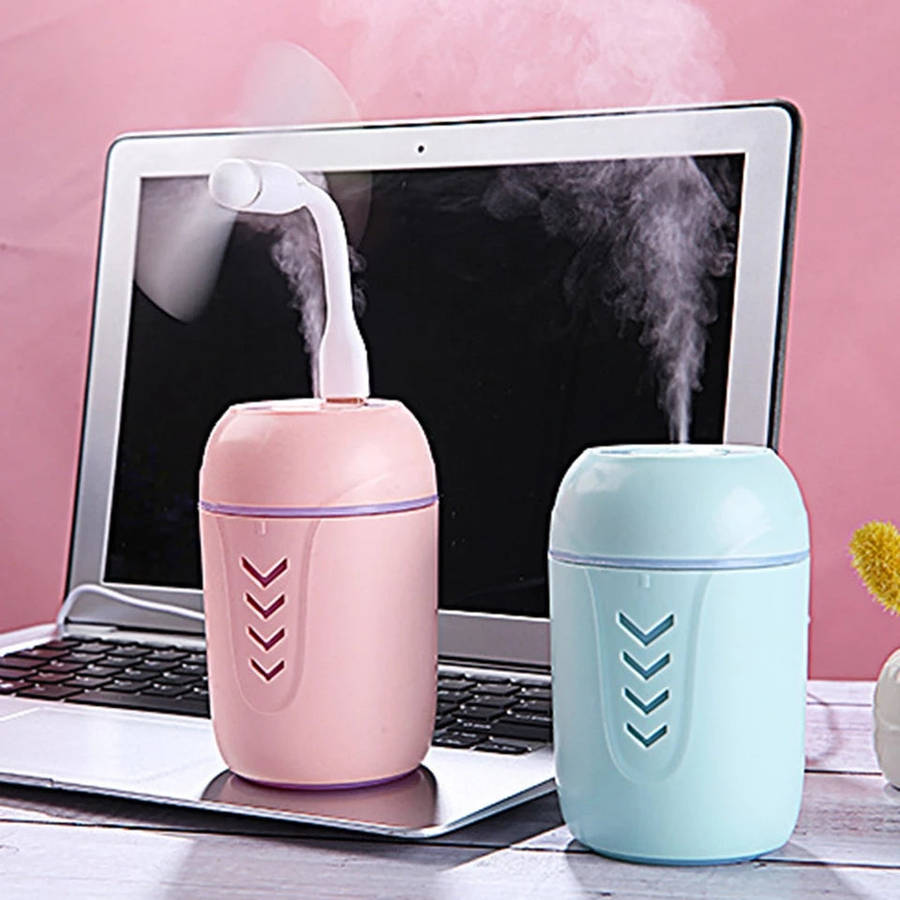 200ml 3 in 1 Fresh Air Mist Humidifier USB Powered LED Night Light Mini Desk Fan