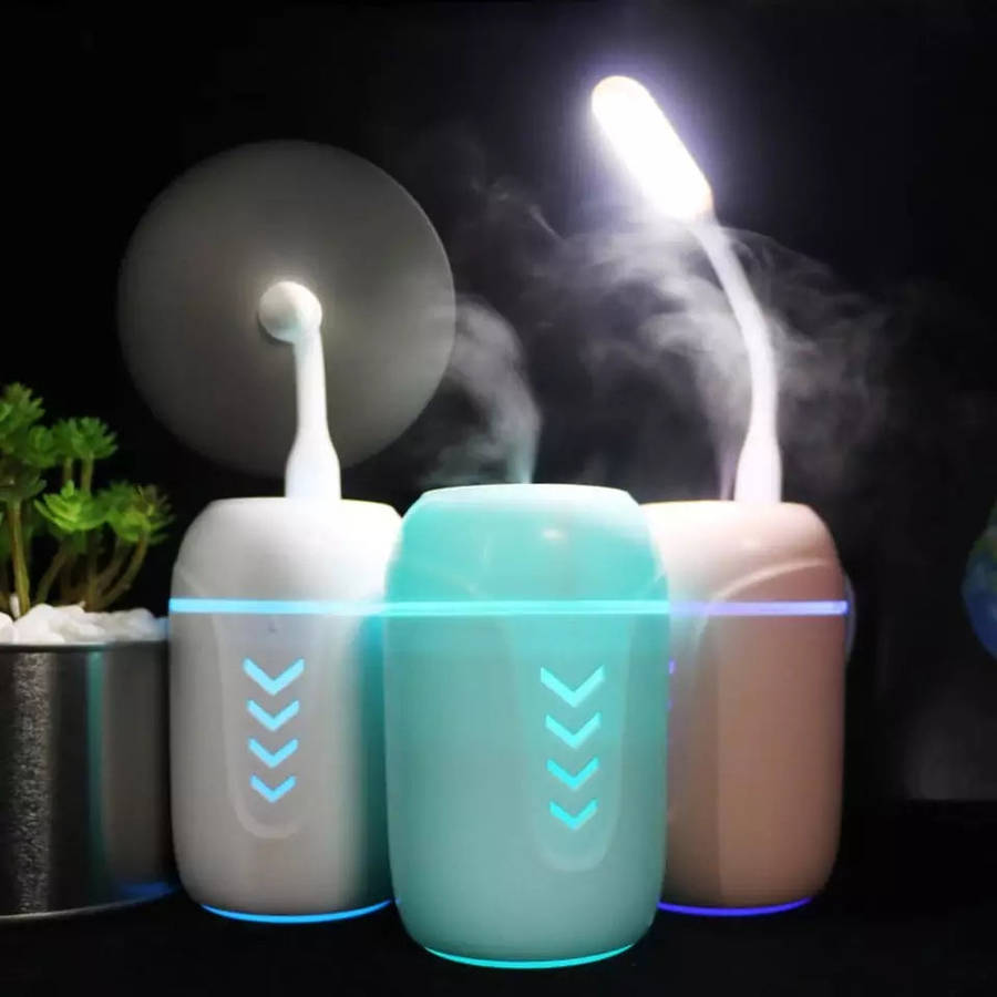 200ml 3 in 1 Fresh Air Mist Humidifier USB Powered LED Night Light Mini Desk Fan