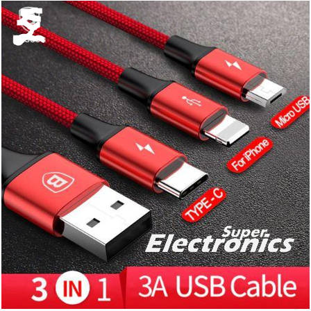 1.5M USB Type C / Lightning / Micro 3 in 1 Charging Coiled Spring Cable 3A - Red
