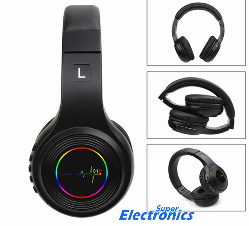 Wireless  Bluetooth Headphones Foldable with Gaming Backlight - Black