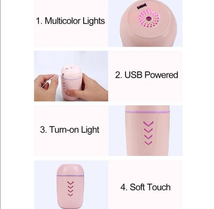 200ml 3 in 1 Fresh Air Mist Humidifier USB Powered LED Night Light Mini Desk Fan