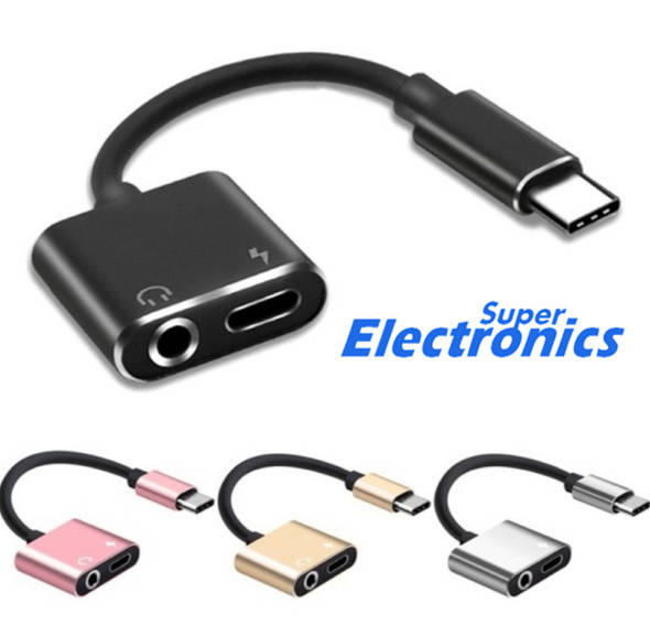 Adapter Type C Male to Aux 3.5mm Female and USB Type C Female - rose gold