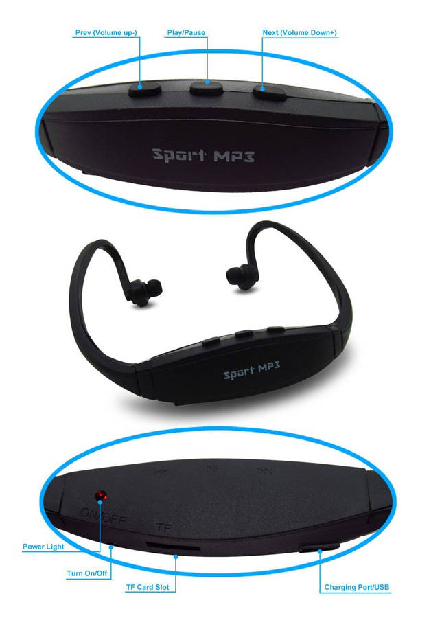 Wireless Bluetooth Sports MP3 Player with Micro SD Card Slot - Black