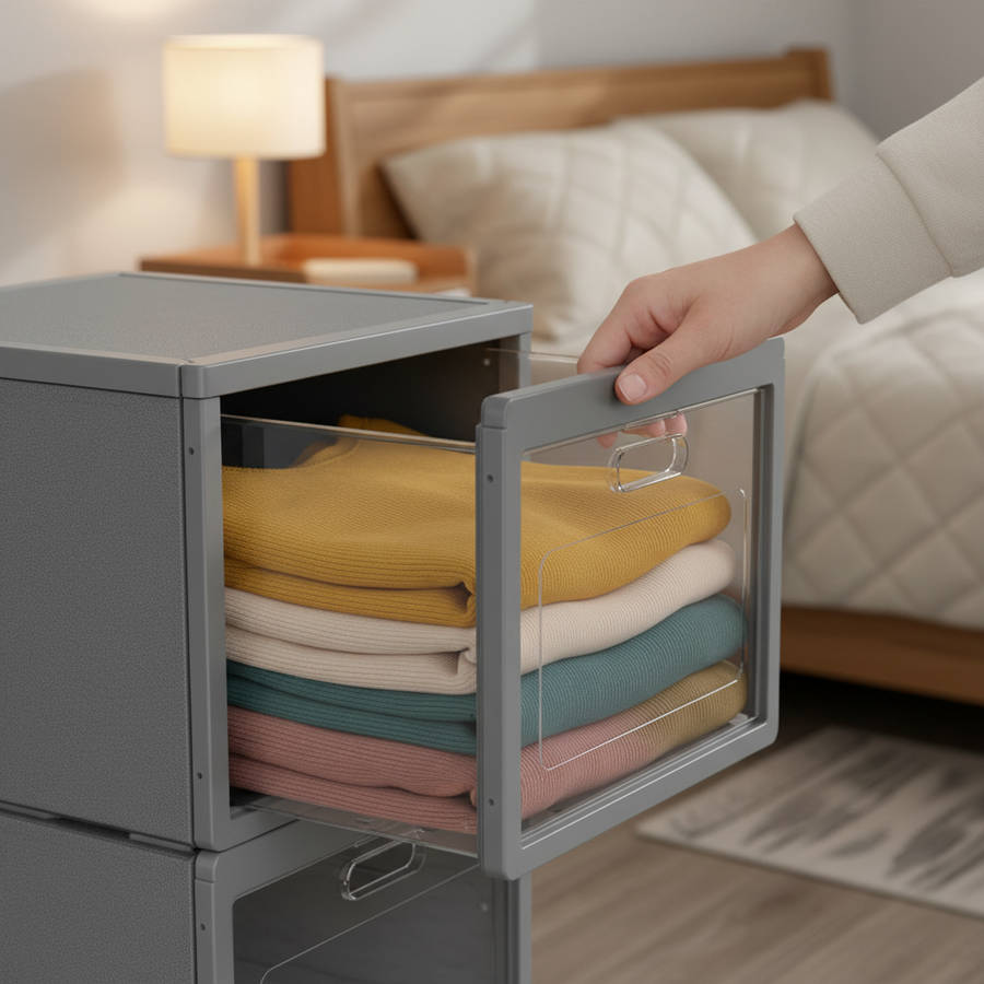 Homemax Plastic Shoe Rack  4-Tier Storage Cabinet with Translucent Doors