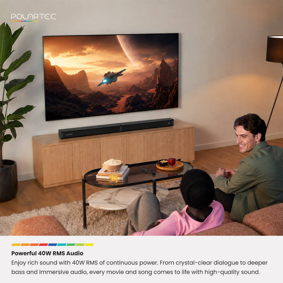 Polartec Versatile Adaptive 40W Sound Bar  Bluetooth 5.3 Soundbar with HDMI, Optical & USB Con...