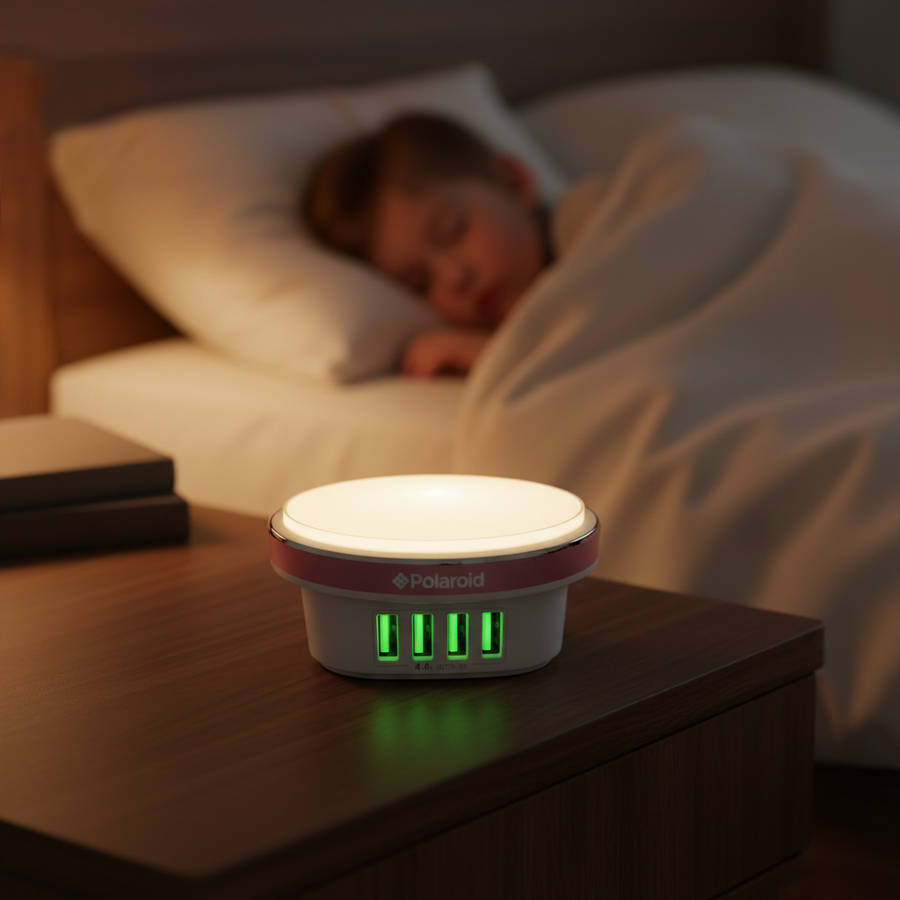 Polaroid 4-Port USB Charger with LED Night Light  22W Fast USB Charging Station
