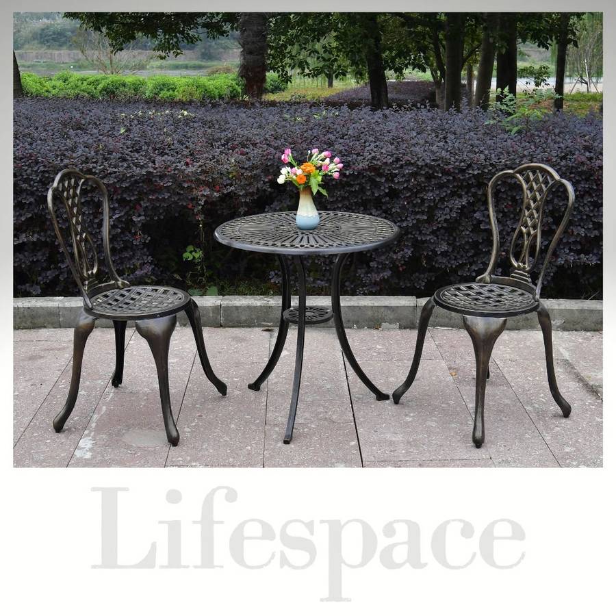 Lifespace Cast Aluminium 3pc Bistro Patio Garden Set with Curved Back (Bronze)