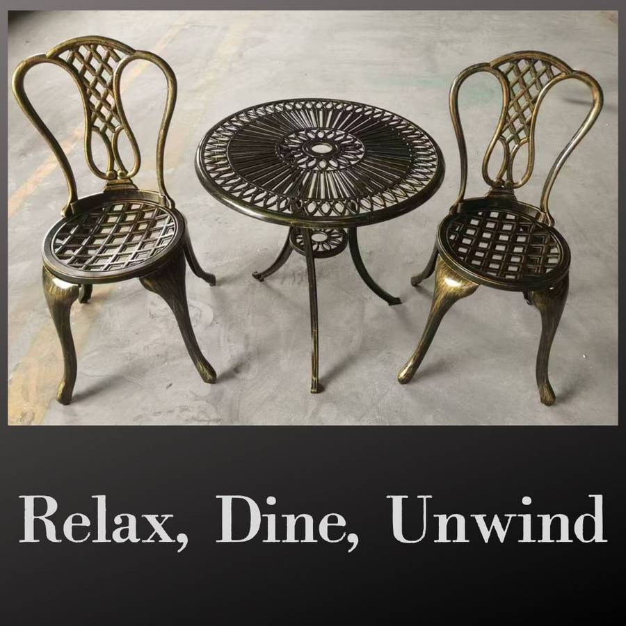 Lifespace Cast Aluminium 3pc Bistro Patio Garden Set with Curved Back (Bronze)