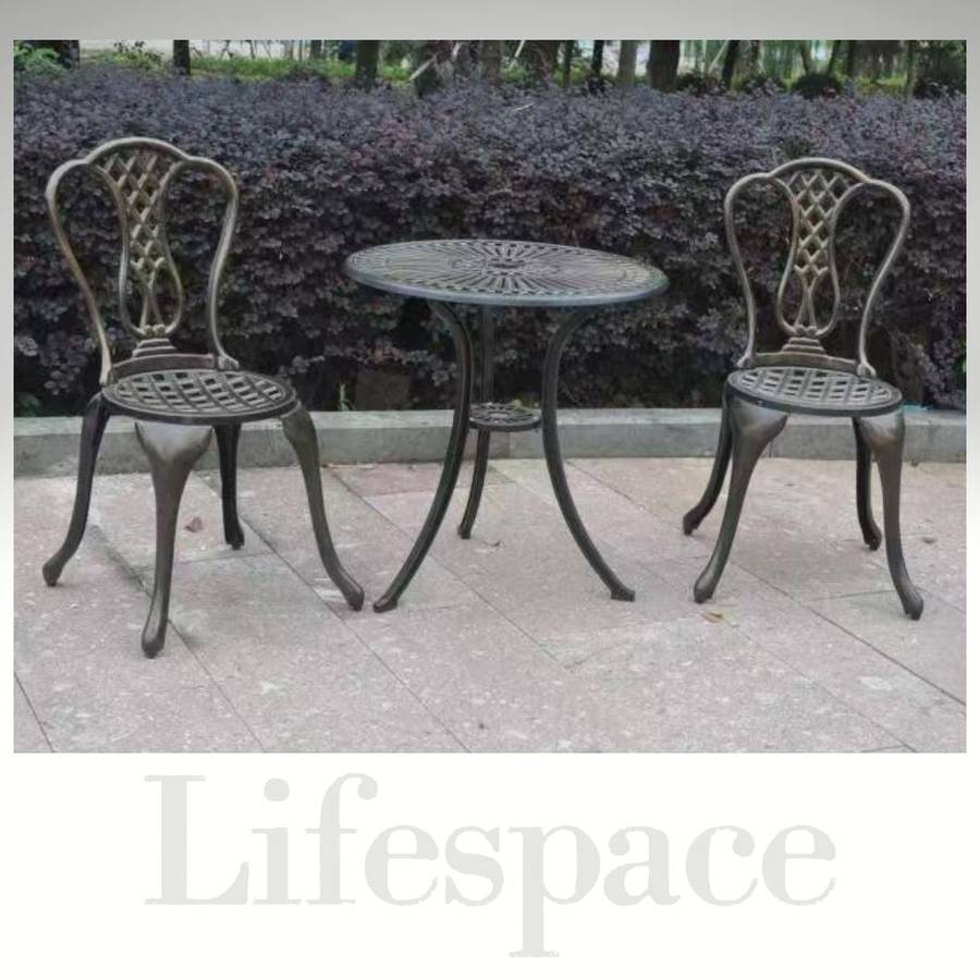 Lifespace Cast Aluminium 3pc Bistro Patio Garden Set with Curved Back (Bronze)