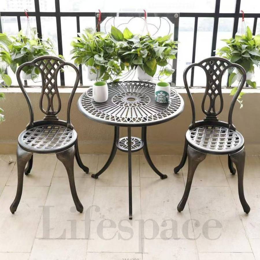 Lifespace Cast Aluminium 3pc Bistro Patio Garden Set with Curved Back (Bronze)