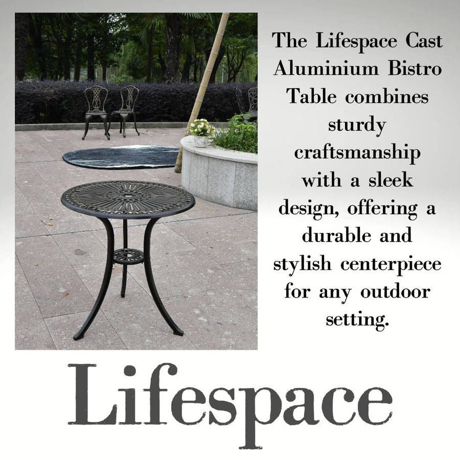 Lifespace Cast Aluminium 3pc Bistro Patio Garden Set with Curved Back (Bronze)