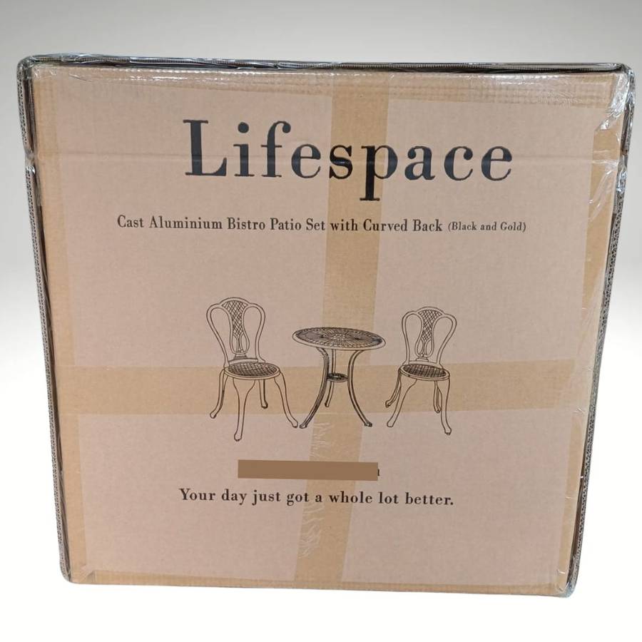 Lifespace Cast Aluminium 3pc Bistro Patio Garden Set with Curved Back (Bronze)