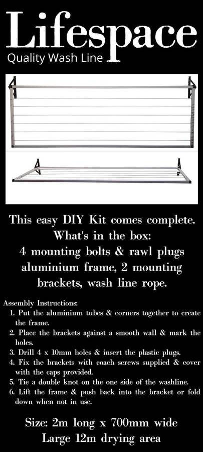 Collapsable aluminium wash lines / washing line - 2m long x 700mm wide.