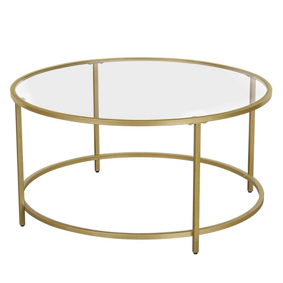 Lifespace Round Glass Coffee Centre Table with Gold Frame