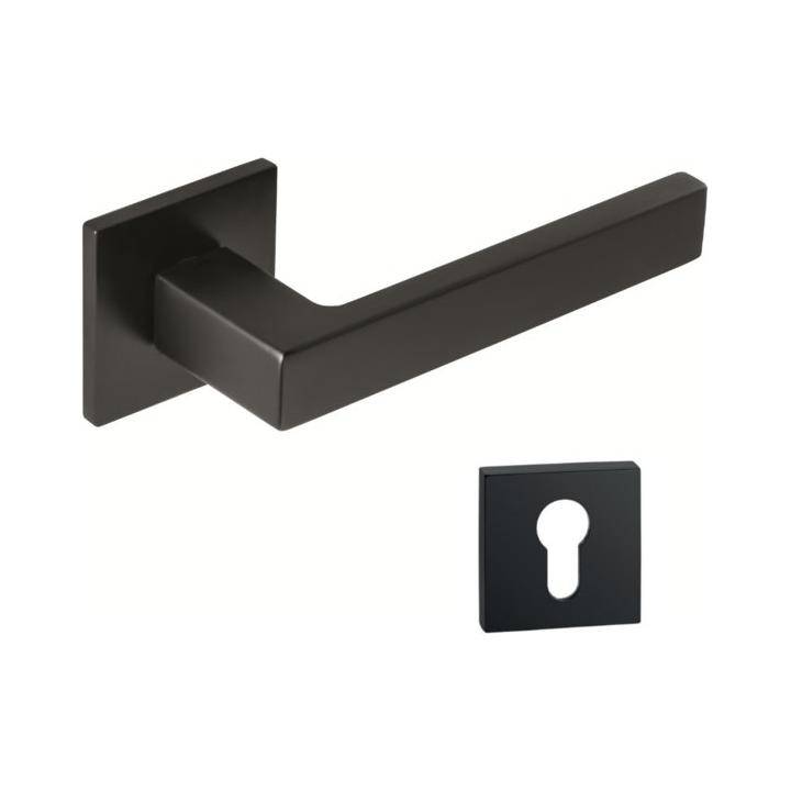 Tupai Modern Square Lever Door Handle on Square Rose in Matt Black