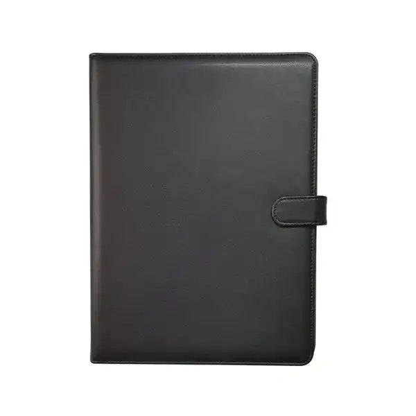 A4 Tuscan Genuine Leather Folder with Tab Closure - Black | MIRELLE