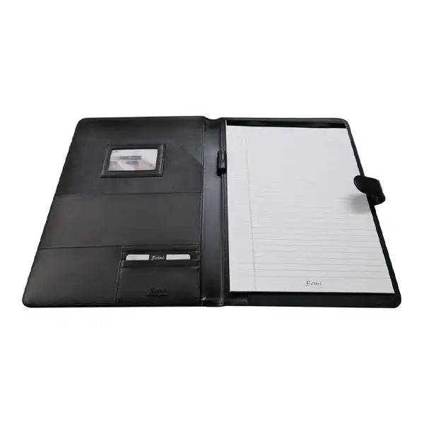 A4 Tuscan Genuine Leather Folder with Tab Closure - Black | MIRELLE