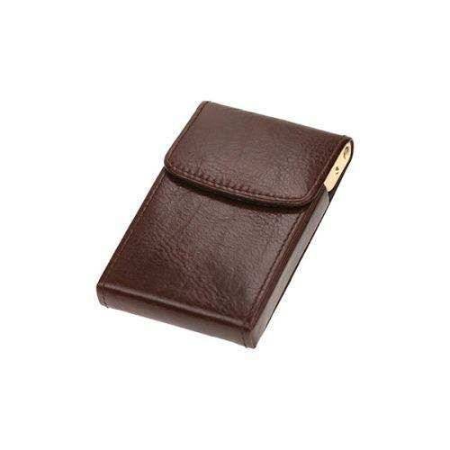 Flip-Up Business Card Holder - Genuine Leather - Brown