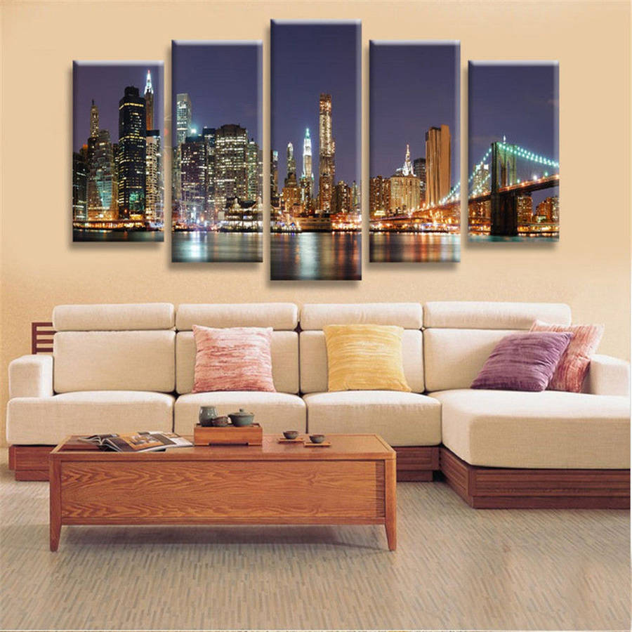 5Pcs Cityscape Night Canvas Art Print Paintings Picture Home Wall Decor (Unframed)