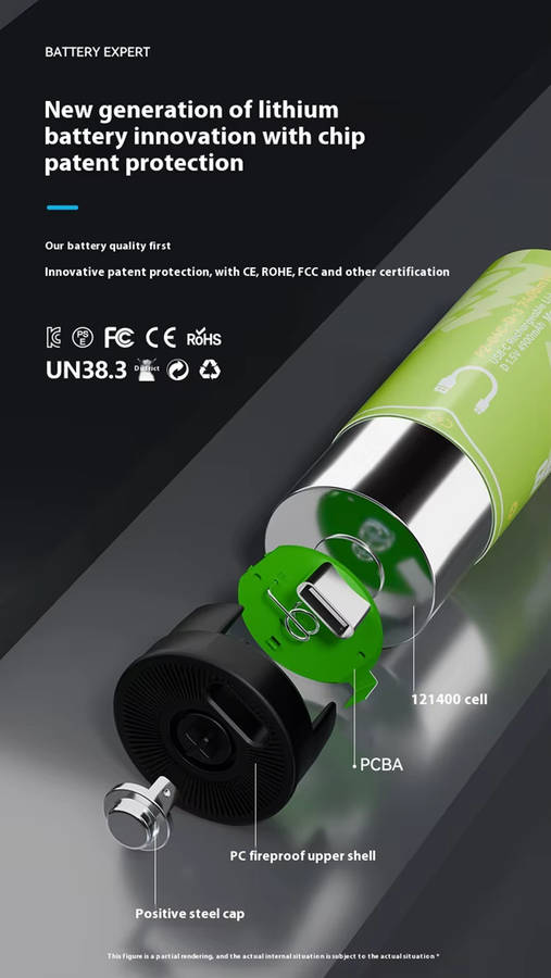 BESTON D Cell USB-C Rechargeable Lithium-ion Battery | 1.5V | 4900mAh | 2 Pack