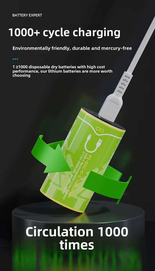 BESTON C Cell USB C Rechargeable Lithium-ion Battery | 1.5V | 4900mAh | 2 Pack