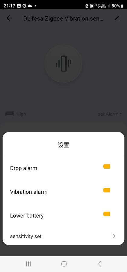 Smart Life Tuya Zigbee Vibration Sensor Detector | 3V