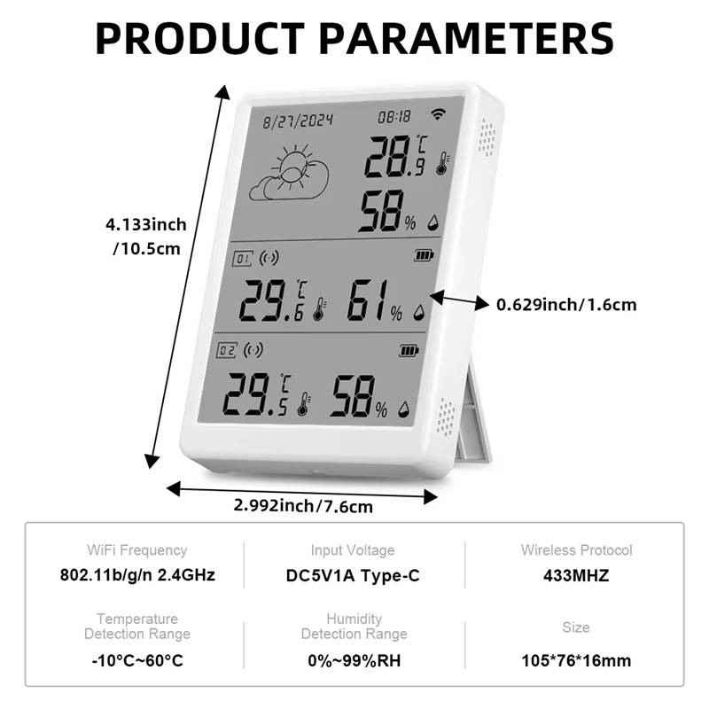 Smart Life Tuya WIFI Temperature Humidity Sensor w/ LCD Display Weather Time Date
