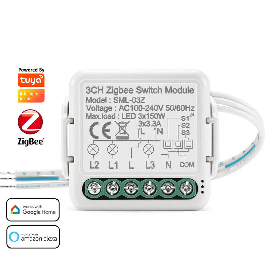 Smart Life Tuya Zigbee 3CH 150W LED Light / 3.3A 700W Appliance Neutral Mini Switch