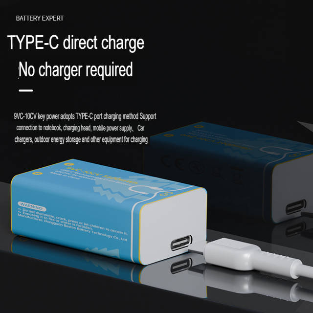 BESTON 9V USB-C Rechargeable Lithium-ion Battery | 9V | 400mAh | 2 Pack
