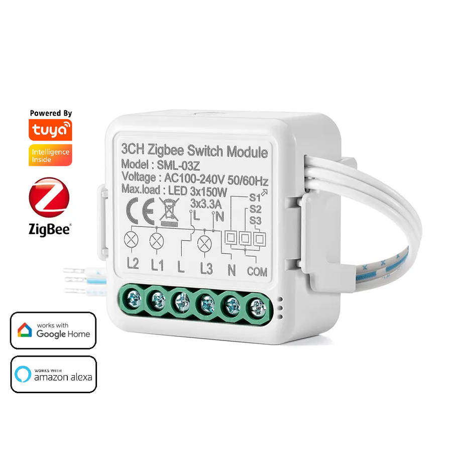 Smart Life Tuya Zigbee 3CH 150W LED Light / 3.3A 700W Appliance Neutral Mini Switch