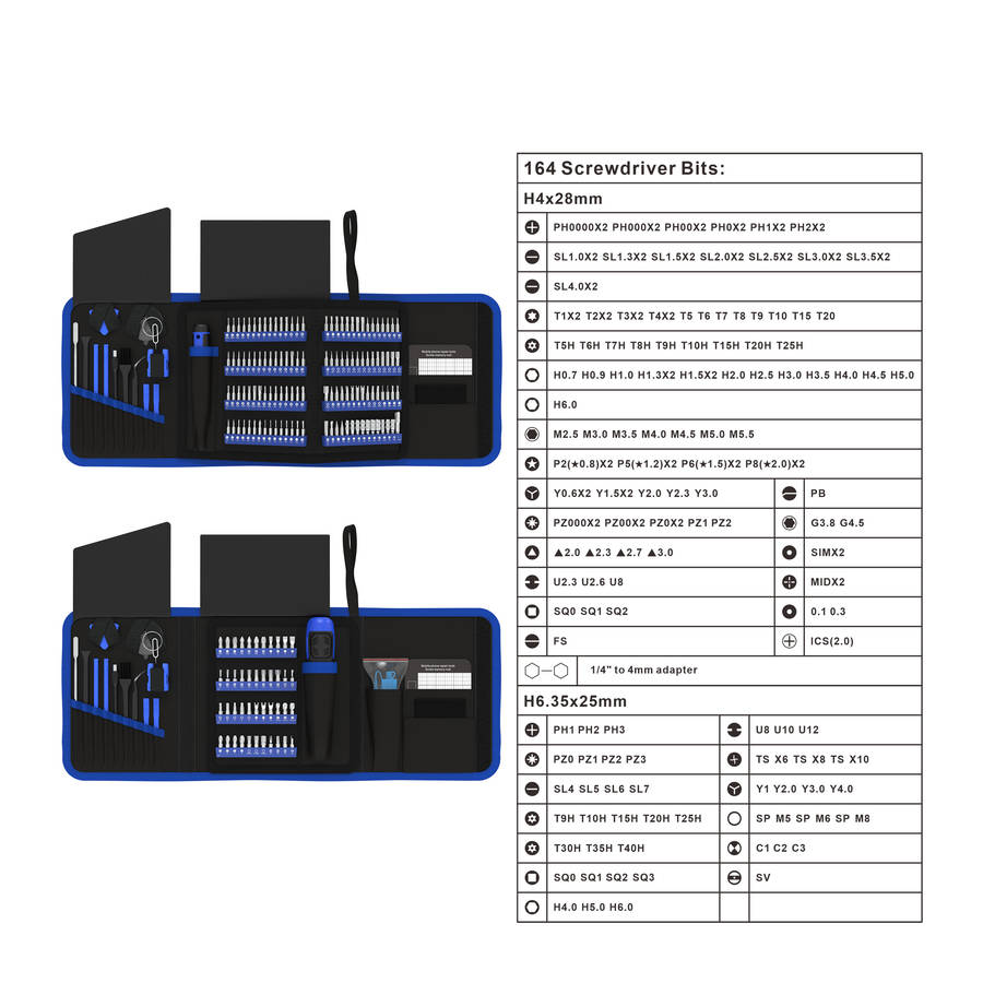 191 in 1 Precision Screwdriver Set w/ 164 Magnetic Bits Tool Kit w/ Carry Case | Blue