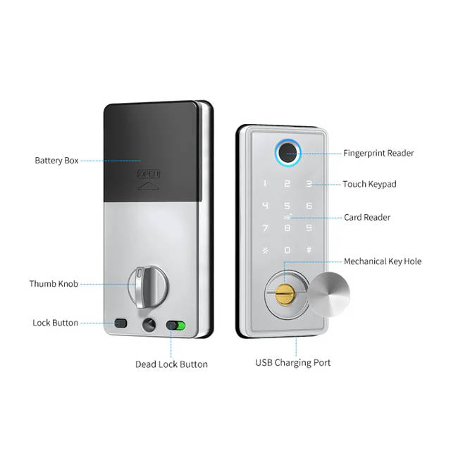 Smart Life Tuya WIFI Access Control Fingerprint Keypad Card Door Lock T1 (Silver)