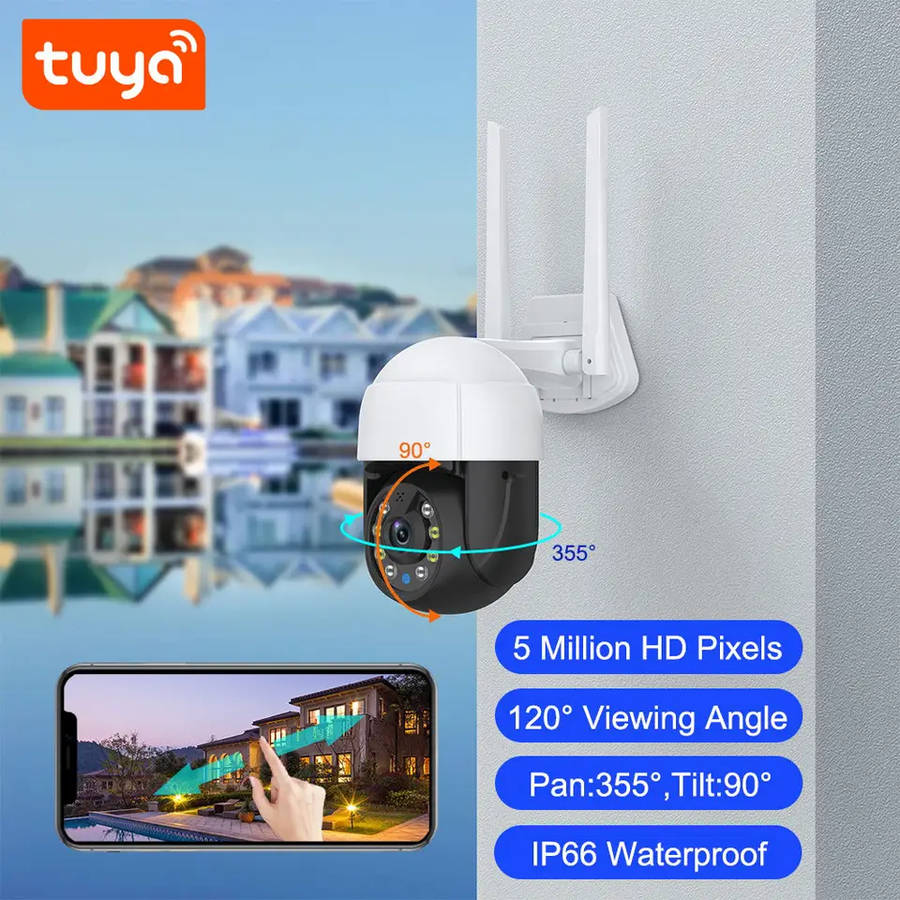 Smart Life Tuya WIFI Waterproof Outdoor 5MP HD PTZ CCTV Camera w/ 2 way audio