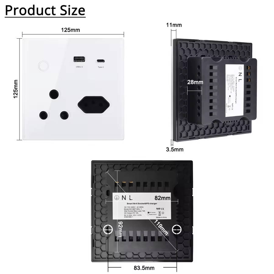 Smart Life Tuya Zigbee 13A 3000W 3 Pin 2 Pin Plug USB Switch w/ Power Monitor (White)