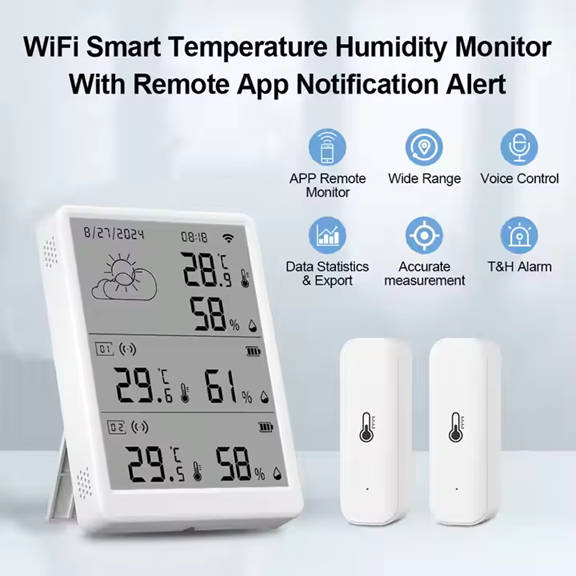 Smart Life Tuya WIFI Temperature Humidity Sensor w/ LCD Display Weather Time Date